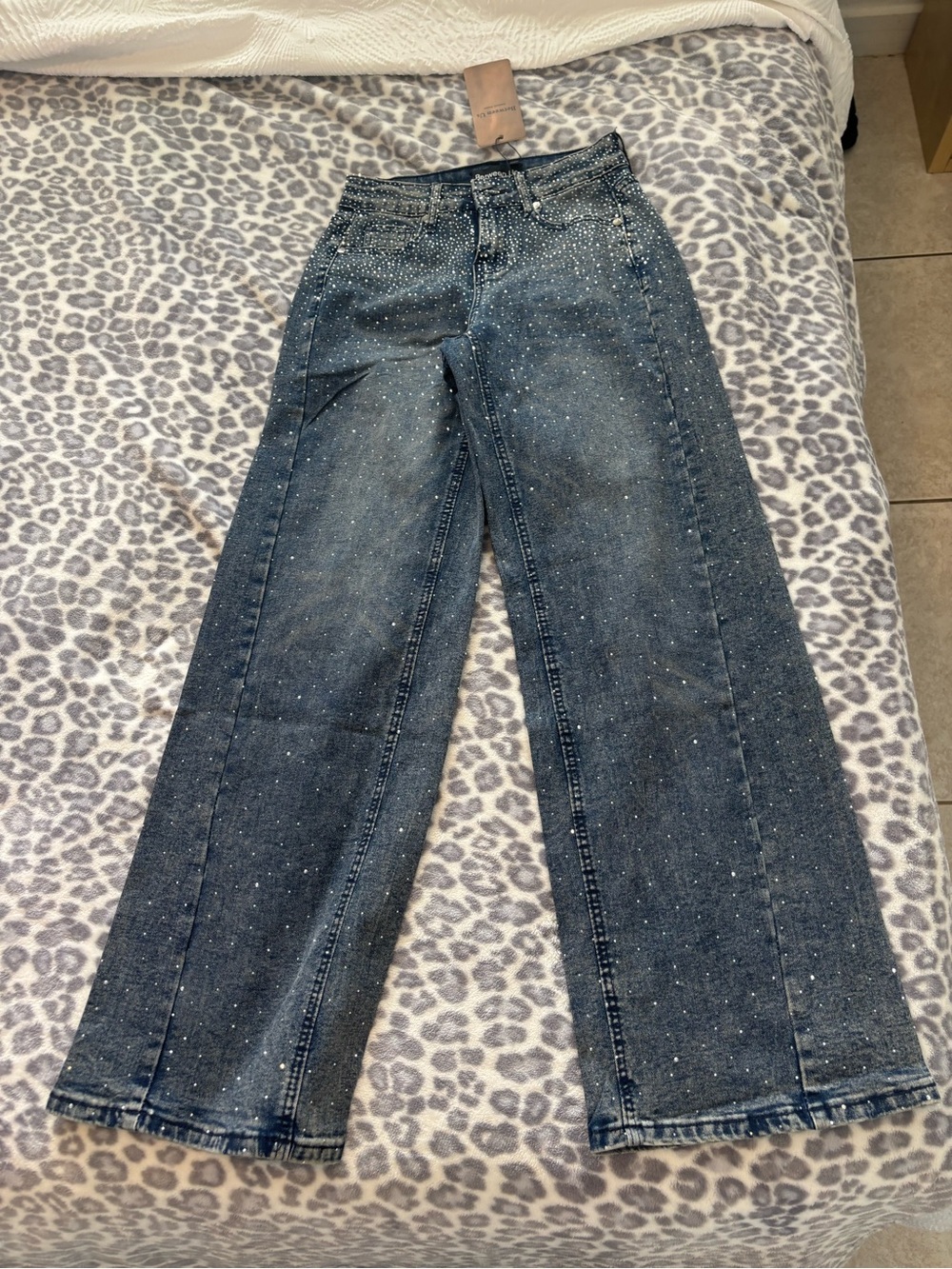 Straight Leg Rhinestone Jeans